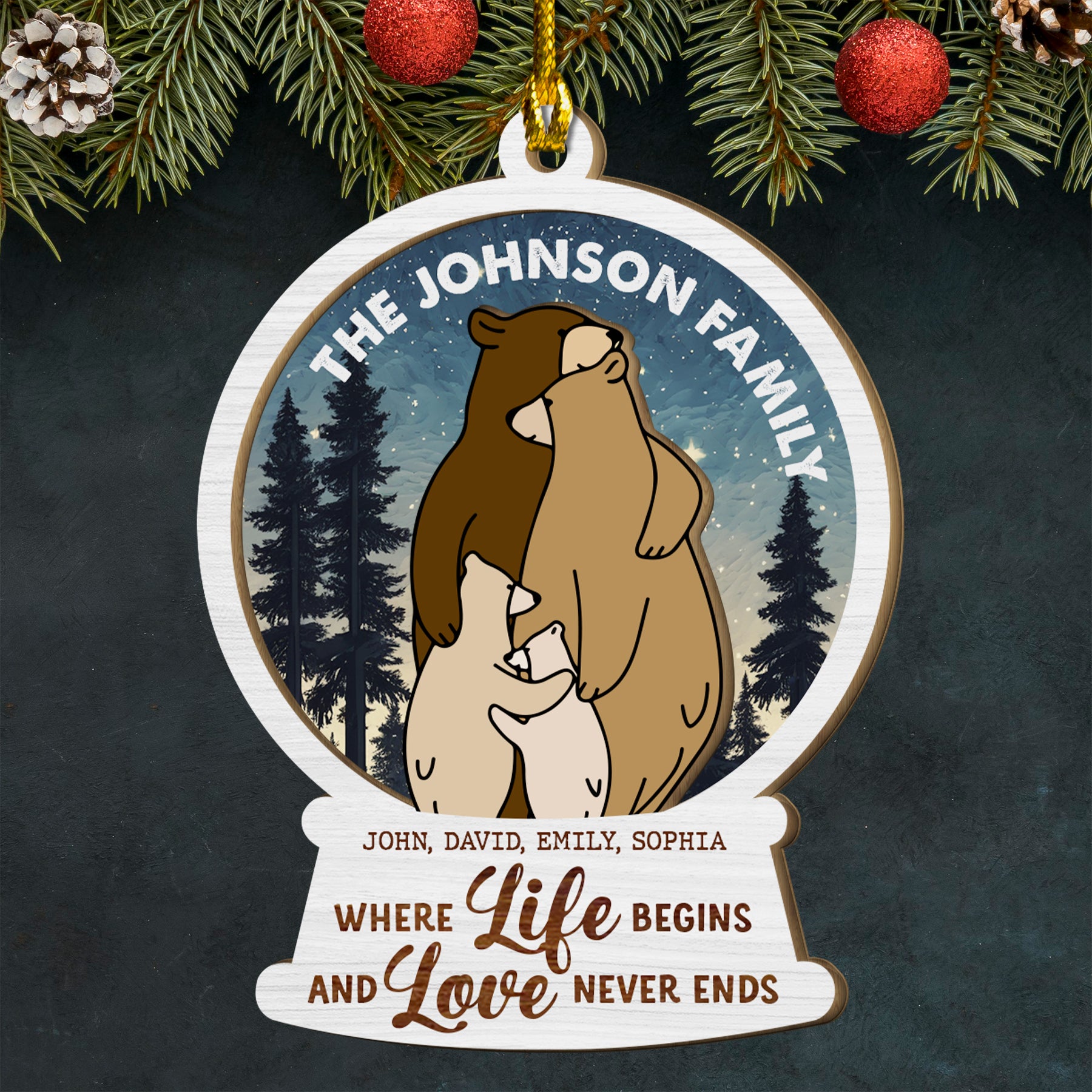 Where Life Begins And Love Never Ends, Personalized Wood Ornament, Gifts For Family 04HTDT080923 - Ornament - GoDuckee