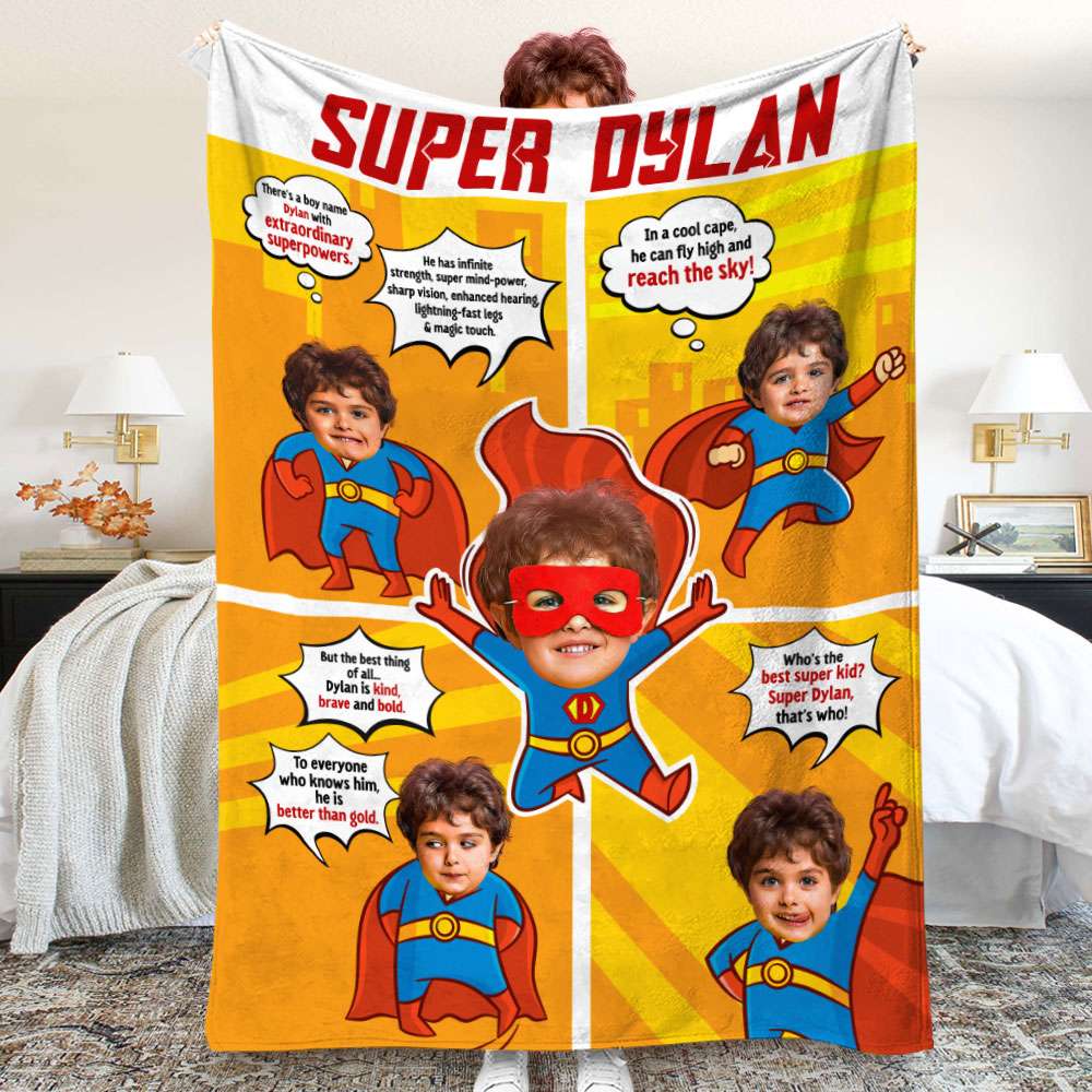 Super Kid, Personalized Blanket, Custom Photo Kid Comic Blanket 06QHTI011223 - Blanket - GoDuckee