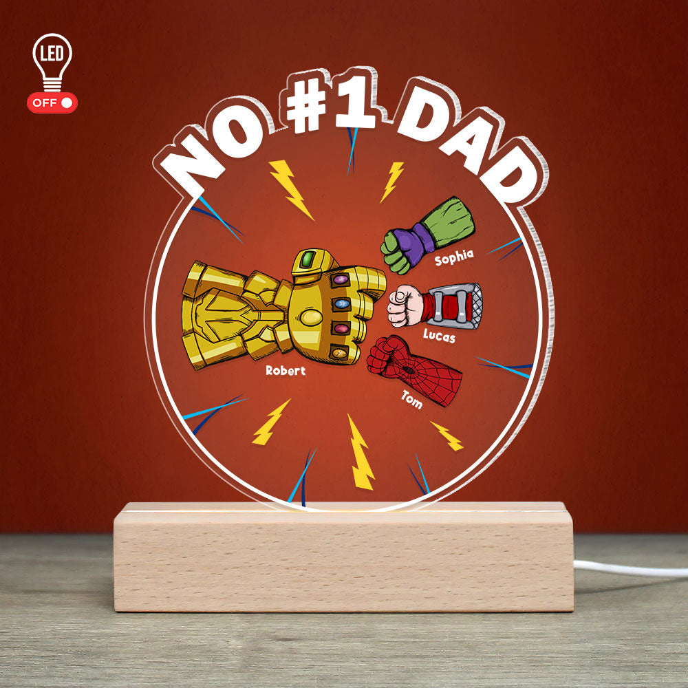 No #1 Dad, Gift For Dad, Personalized Led Light, Super Dad And Kid Fist Bump Led Light 03OHTI251223HA - Led Night Light - GoDuckee