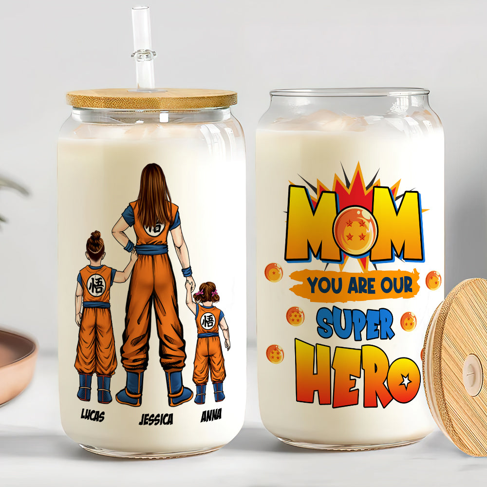 Personalized Gifts For Mom Glass Can Mom You Are Our Superhero 07ACTI220324HH - Drinkware - GoDuckee