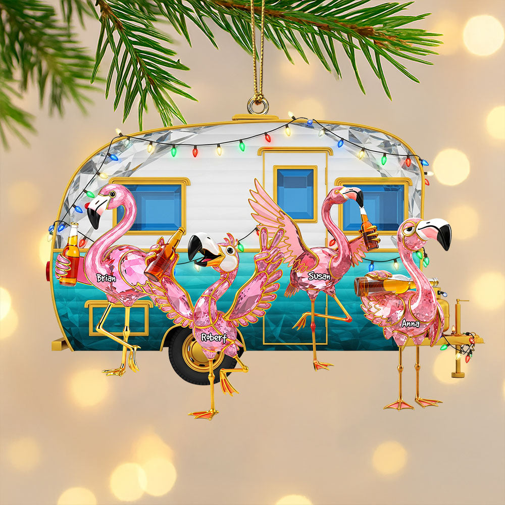 Flamingo Camping Family Ornament - Personalized Gifts For Family 04ohti150825 - Ornament - GoDuckee