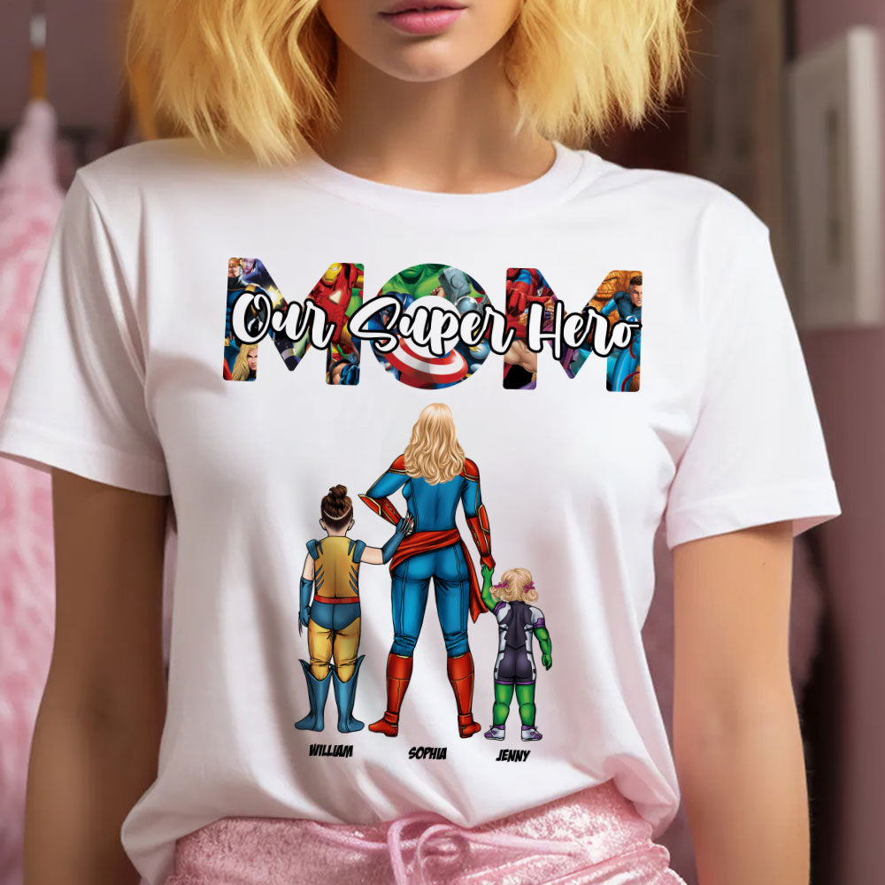 Our Super Hero Mom, Gift For Mom, Personalized Shirt, Super Mom And Kids Shirt 04OHTI131223TM - Shirts - GoDuckee