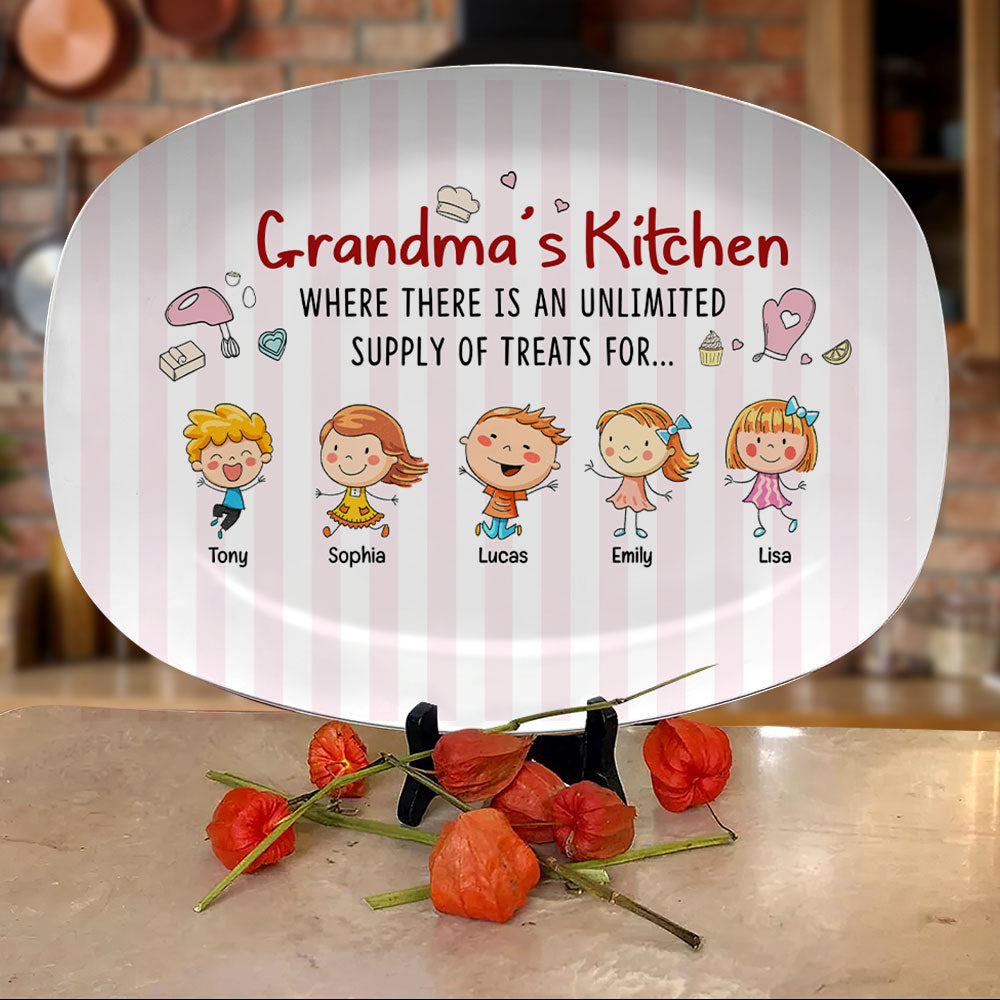 Grandma's Kitchen, Gift For Grandma, Personalized Plate, Grandkids Plate - Resin Plate - GoDuckee