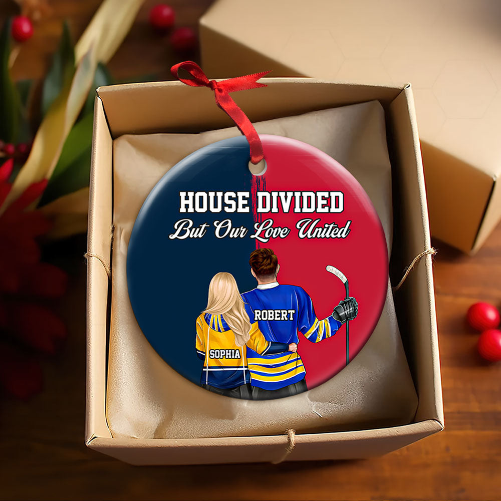 Personalized Gifts For Couple Christmas Ceramic Ornament Hockey Couple 04HUTI141024TM - Ornament - GoDuckee