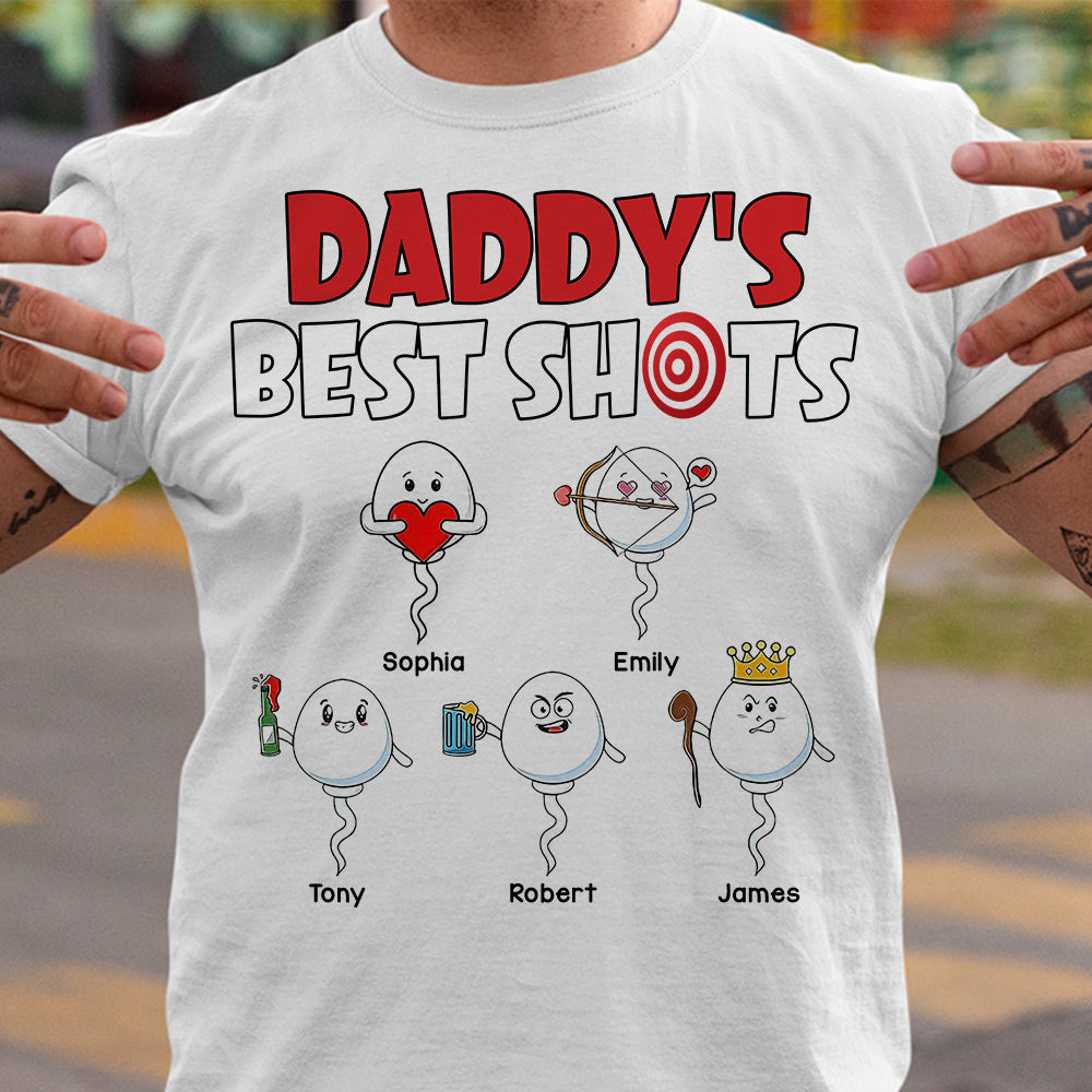 Daddy's Best Shots Personalized Shirts, Gift For Dad, Funny Sperm Shirt - Shirts - GoDuckee
