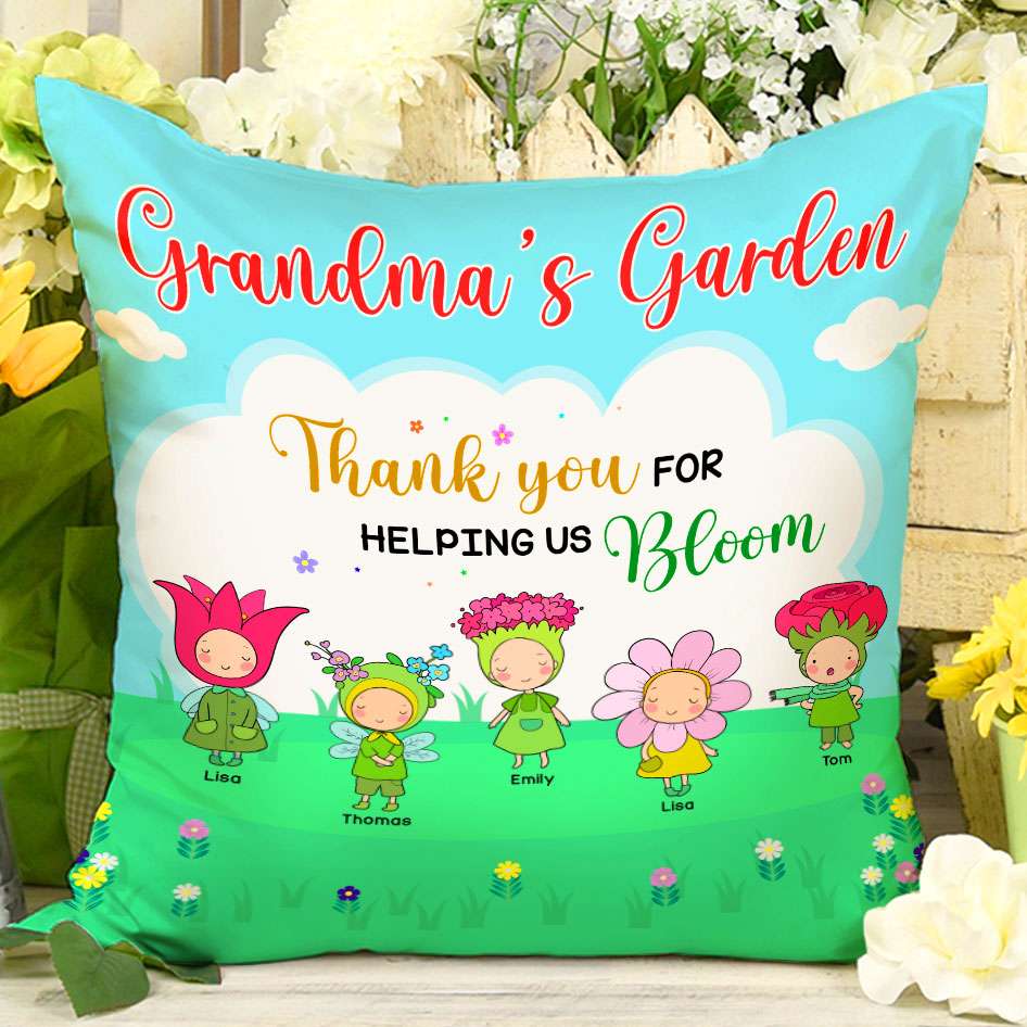 Grandma's Garden, Gift For Grandma, Personalized Pillow, Flower Grandkids Pillow - Pillow - GoDuckee