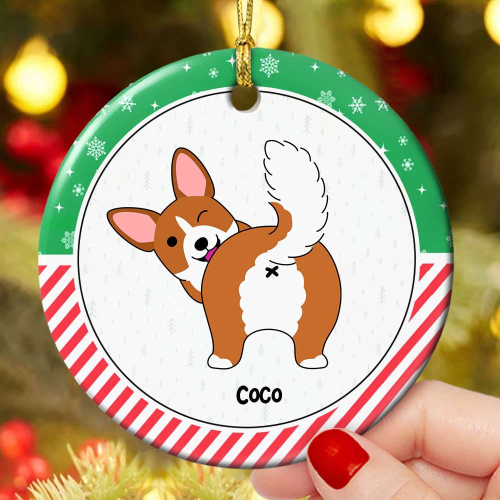 Gift For Dog Lovers, Personalized Ceramic Ornament, Funny Dog Butt Ornament, Christmas Gift - Ornament - GoDuckee
