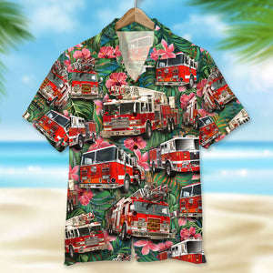 Fire Truck Hawaiian Shirt, Gift For Him, Gift For Fire Truck Lovers, Tropical Pattern (New) - Hawaiian Shirts - GoDuckee