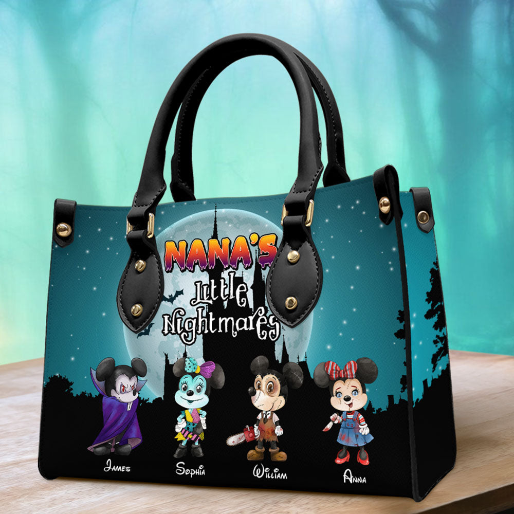 Personalized Gifts For Grandma Leather Bag, Horror Nightmare Grandkids 01NATI080824 - Leather Bag - GoDuckee