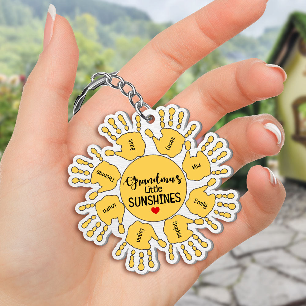 Grandma's Little Sunshines, Gift For Grandma, Personalized Keychain, Grandkids Hand Keychain - Keychains - GoDuckee