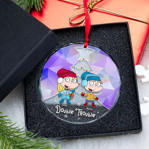 Personalized Gifts For Family Crystal Ornament, Cute Mischievous Kids Double Trouble 04QHTI291024HG - Ornament - GoDuckee