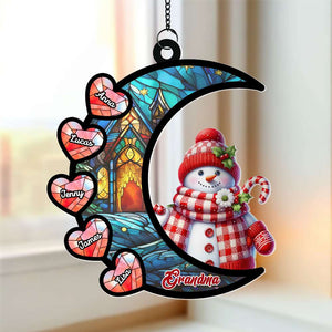 Personalized Gifts For Grandma Suncatcher, Christmas Snowman Heart 03NATI310724 - Ornament - GoDuckee