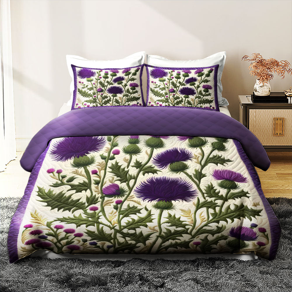Thistle Flowers Quilt Bed Set 05huti210125 - Blanket - GoDuckee