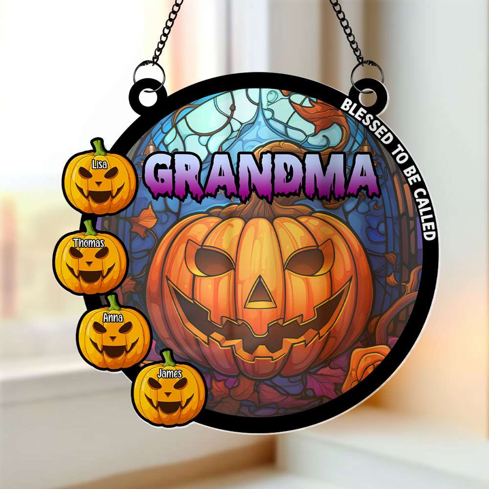 Personalized Gifts For Grandma Halloween Suncatcher, Pumpkin Grandma 05TOTI300724 - Ornament - GoDuckee