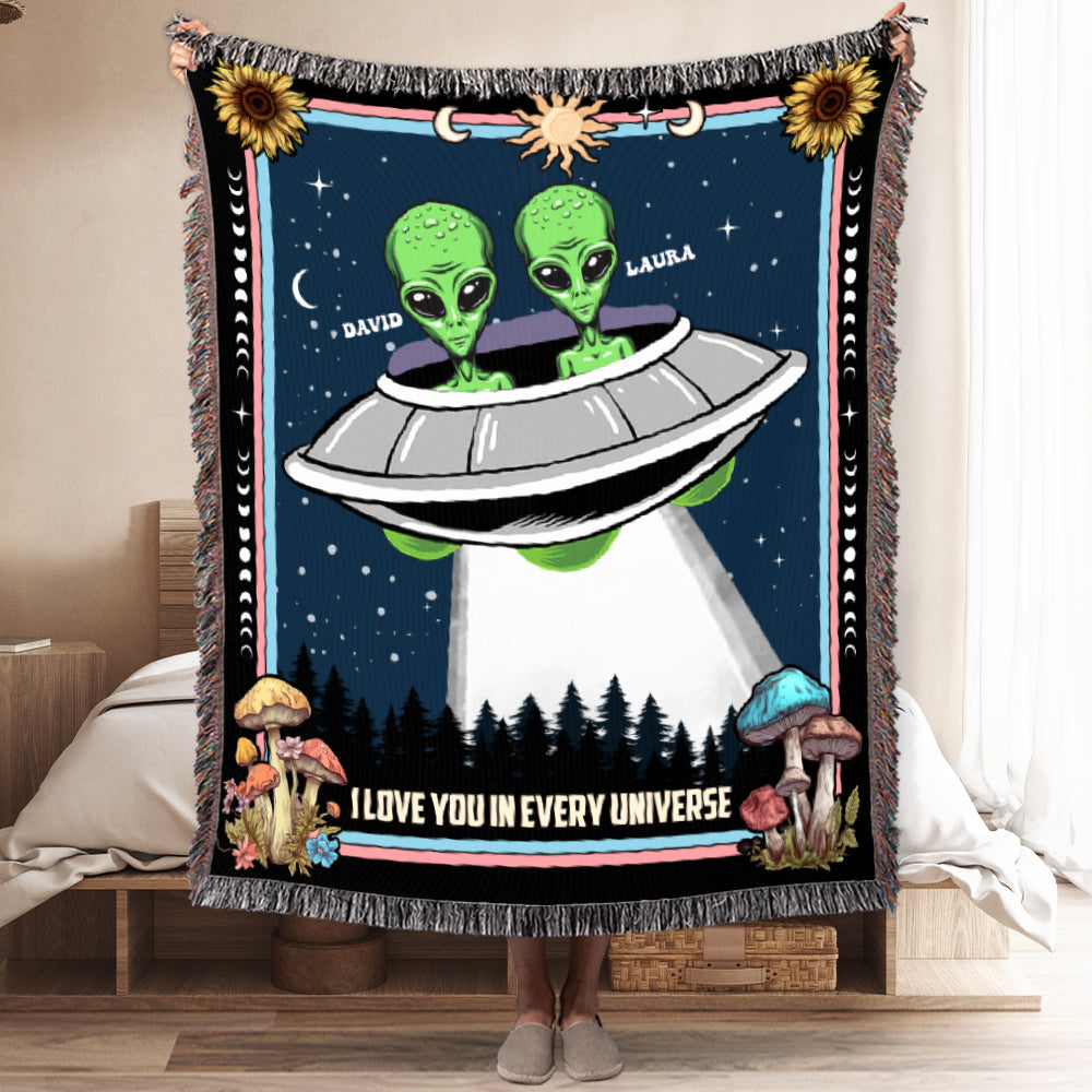 I Love You In Every Universe, Couple Gift, Personalized Woven Blanket, Alien Couple Blanket - Blanket - GoDuckee