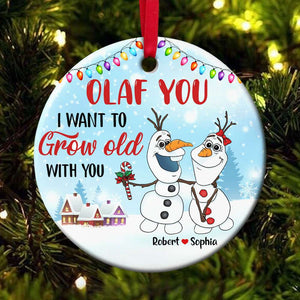 I Want To Grow Old With You, Gift For Couple, Personalized Ceramic Ornament, Snowman Couple Ornament, Christmas Gift 02HTTI270723HA - Ornament - GoDuckee