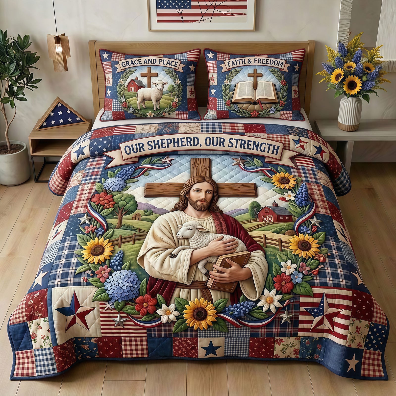 Jesus Our Shepherd Quilt Bedding Set - Personalized Gifts For Christians 01TYTI260326 - Blanket - GoDuckee