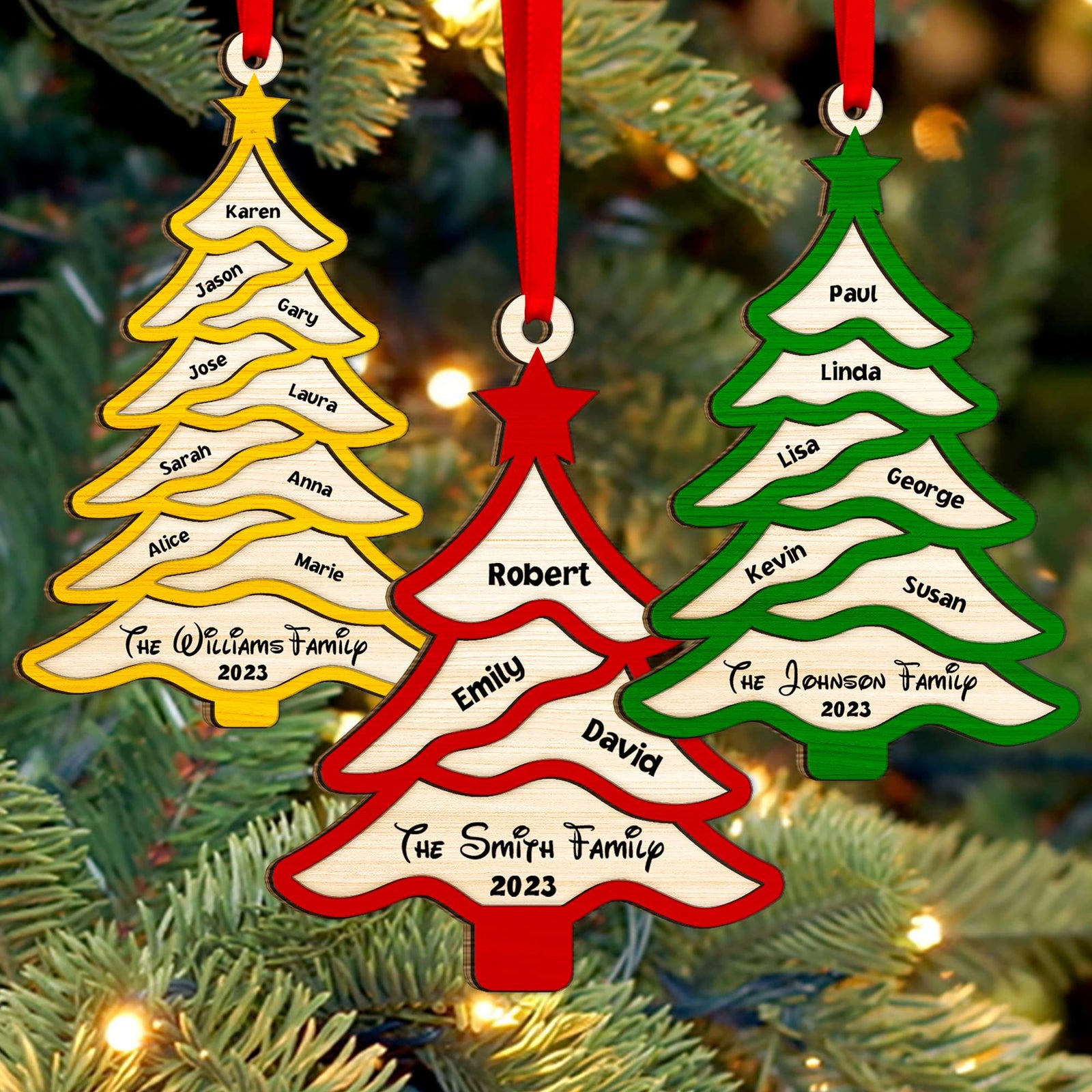 Gift For Family, Personalized 2 Layer Wood Ornament, Custom Name Christmas Tree Ornament, Christmas Gift - Ornament - GoDuckee