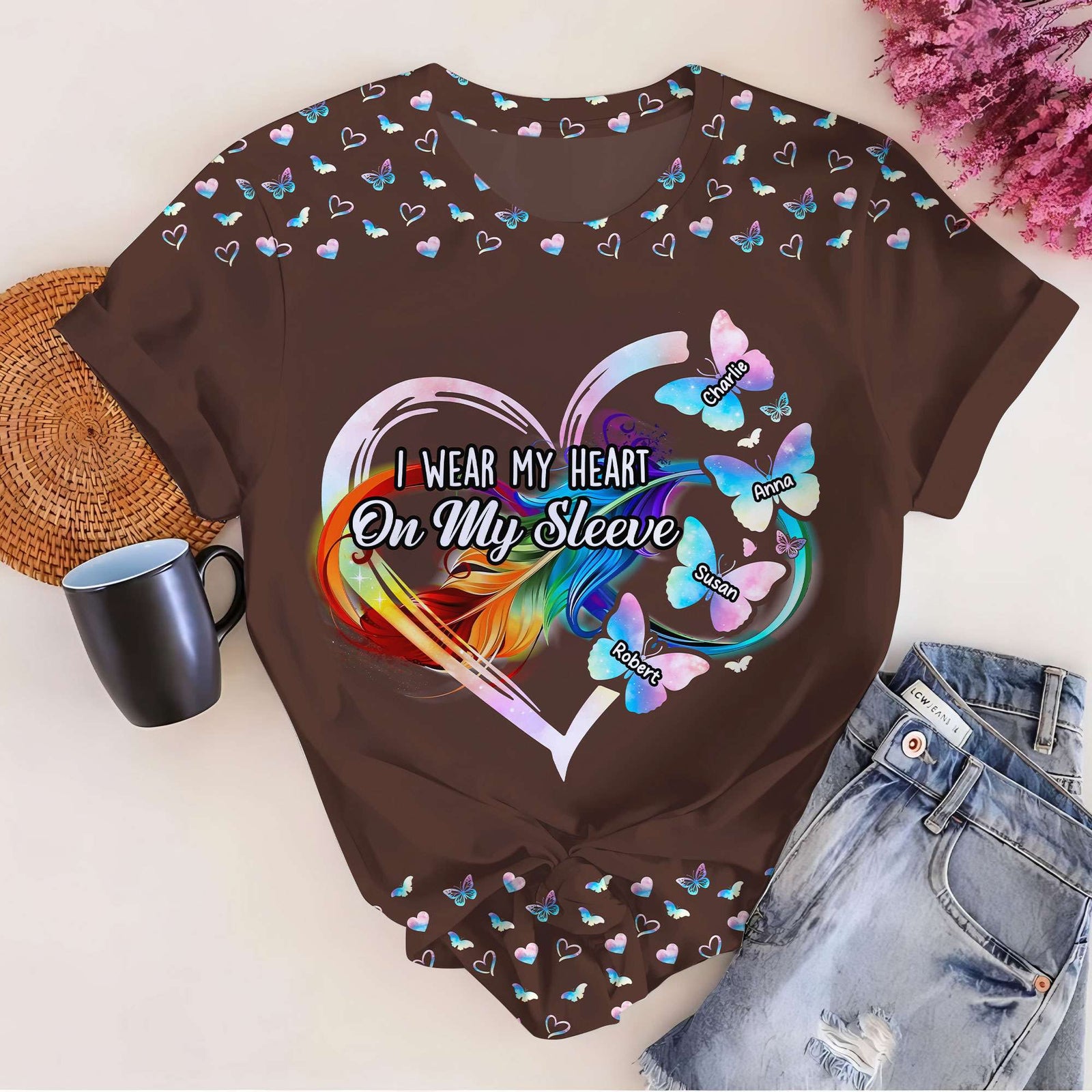 Personalized Gifts For Mom 3D Shirt Butterfly Kids Heart 03ACTI050325 - AOP Products - GoDuckee