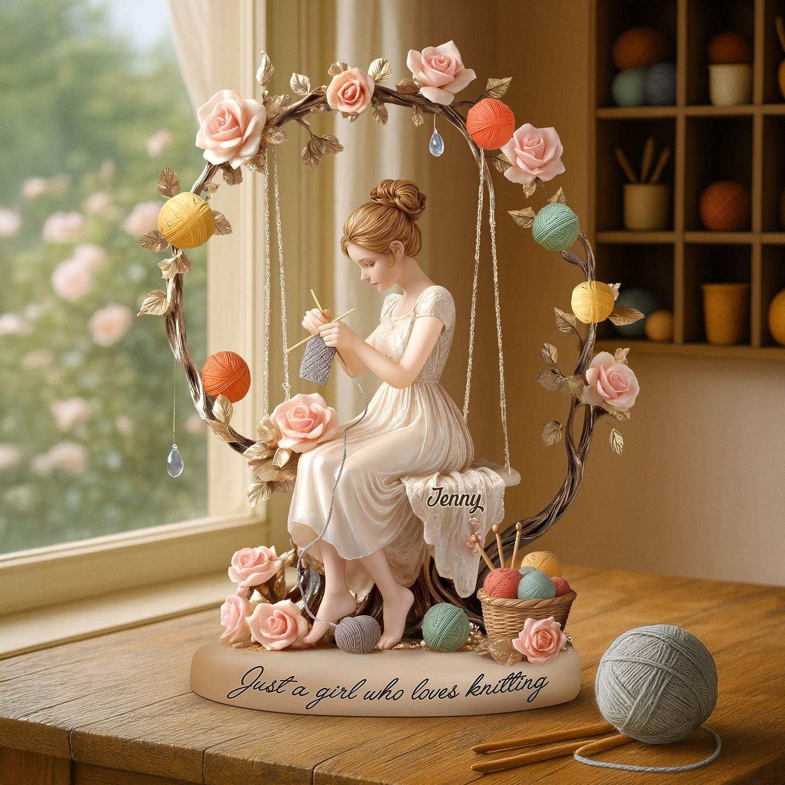Dreamy Kniting Girl Plaque - Personalized Gifts For Knitting Lovers 02qhti070725 - Shaped Plaques - GoDuckee