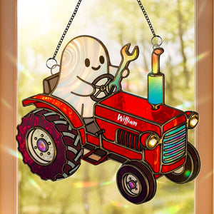Cute Tractor Ghost Farmer Suncatcher - Personalized Gifts For Farmers 05pati110825 - Ornament - GoDuckee