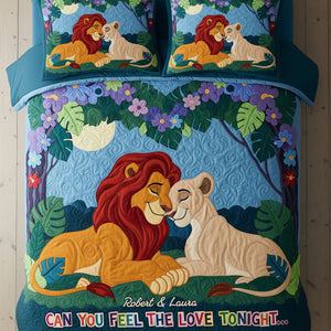 Romantic Lion Couple Quilt Bed Set, Personalized Gifts For Couple 01qhti220725 - Blanket - GoDuckee