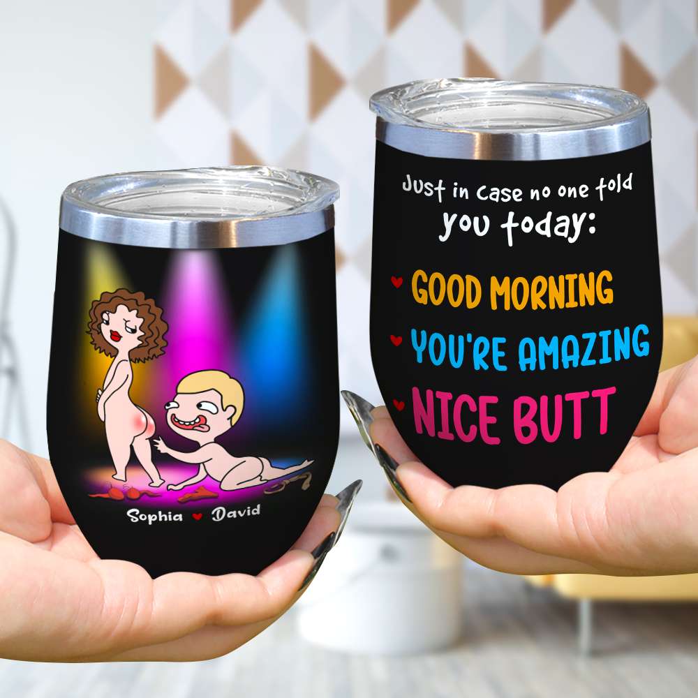 You're Amazing, Personalized Wine Tumbler, Butt Addiction, Gifts For Couple - Wine Tumbler - GoDuckee