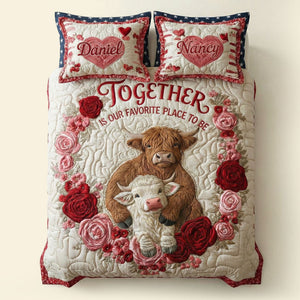 Cute Romantic Cow Couple Quilt Bed Set, Personalized Gifts For Couple 04qhti200126 - Bedding Set - GoDuckee