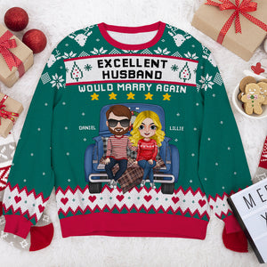 Excellent Husband/ Wife - Would Marry Again, Personalized Knitted Ugly Sweater, Gifts For Couple - AOP Products - GoDuckee