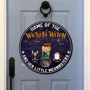 Home Of The Wicked Witch, Gift For Cat Lover, Personalized Wooden Sign, Cat Lover Witch Wood Sign, Halloween Gift - Wood Sign - GoDuckee