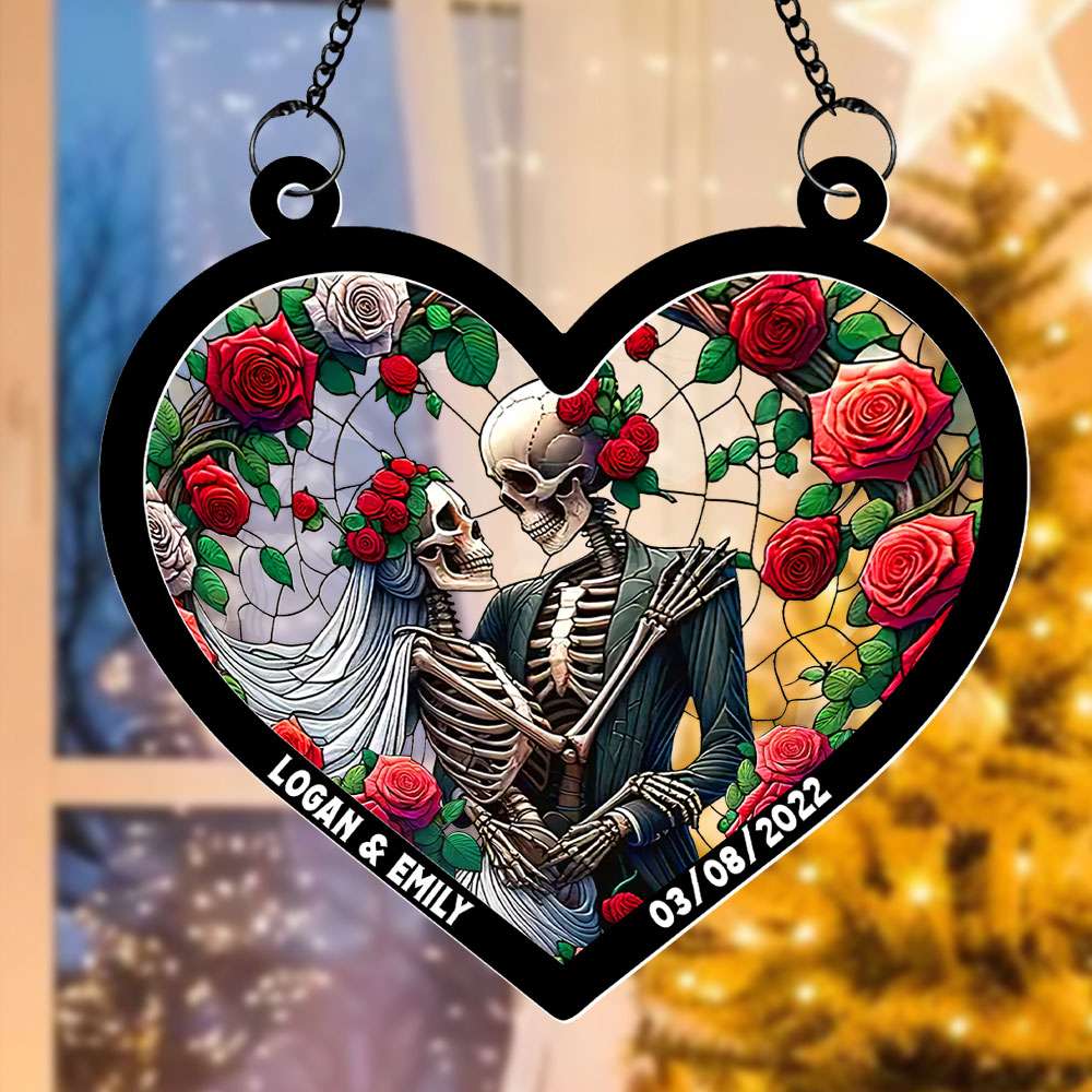 Personalized Gifts For Couple Suncatcher Acrylic Skeleton Halloween 01XQTI260824 - Ornament - GoDuckee