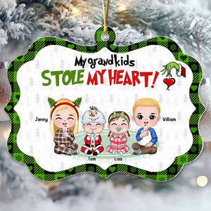 My Grandkids Stole My Heart, Gift For Family, Personalized Acrylic Ornament, Christmas Kids Ornament, Christmas Gift [UP TO 12 KIDS] - Ornament - GoDuckee