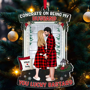 Congrats On Being My Husband, Couple Gift, Personalized Acrylic Ornament, Kissing Couple Ornament, Christmas Gift - Ornament - GoDuckee