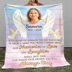 Our Memories Of Love And Laughter Shal Not Fade, Gift For Heaven Personalized Blanket - Blanket - GoDuckee