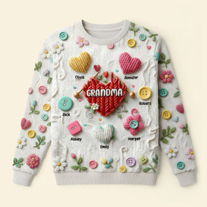 Grandma Knitting With Heart Sweater - Personalized Gifts For Grandma & Mom 01QHTI181025 - AOP Products - GoDuckee