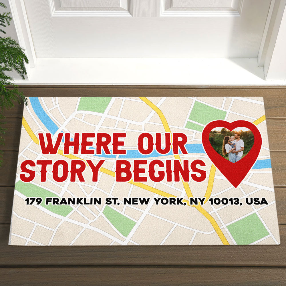 Where Our Story Begins, Couple Gift, Personalized Doormat, Couple Map Custom Image Doormat - Doormat - GoDuckee