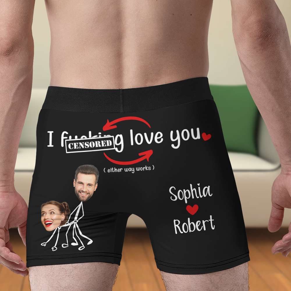 Couple I F Love You - Men & Women Boxer Briefs - Upload Face Photo - Either Way Works Couple Underwear - Boxer Briefs - GoDuckee