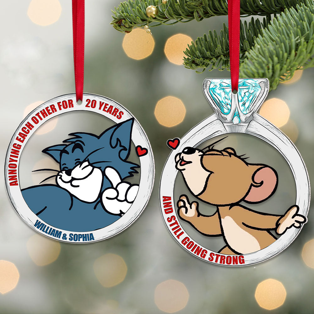 Annoying Each Other, Couple Gift, Personalized Set Of 2 Acrylic Ornament, Mouse And Cat Cartoon Couple Ornament, Christmas Gift 03QHTI241023 - Ornament - GoDuckee