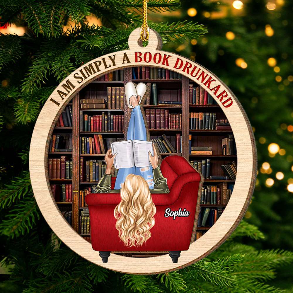 I'm Simply A Book Drunkard, Personalized Wood Ornament, Gifts For Book Lover - Ornament - GoDuckee