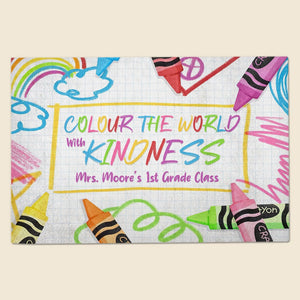 Teacher Doormat, Colour The World With Kindness, Personalized Doormat, Gift For Teacher - Doormat - GoDuckee