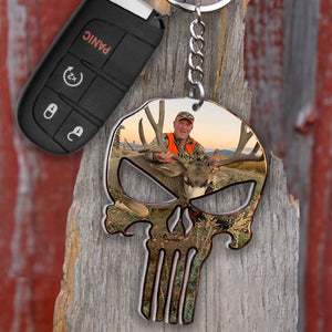 Custom Hunting Photo Keychain, Skull Shape, Gift For Hunting Lovers - Keychains - GoDuckee