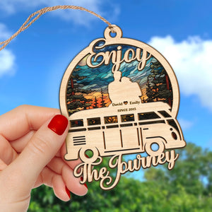 Enjoy The Journey Personalized Camping Couple Suncatcher Ornament, Couple Gift - Ornament - GoDuckee