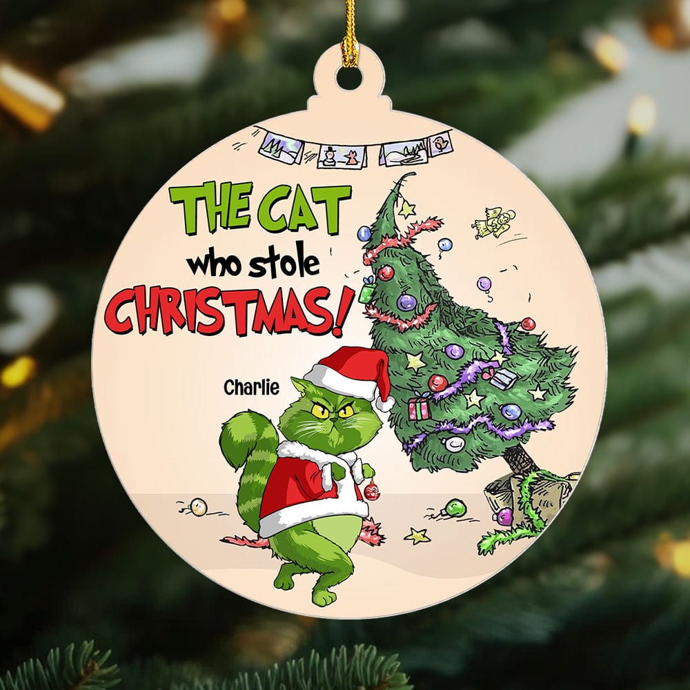 The Cat Who Stole Christmas, Personalized Naughty Cat Ornament, Gift For Christmas - Ornament - GoDuckee