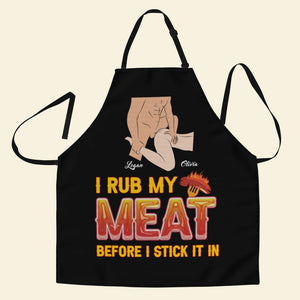 Personalized Gifts For Couples Aprons I Rub My Meat Before I Stick It In - Aprons - GoDuckee