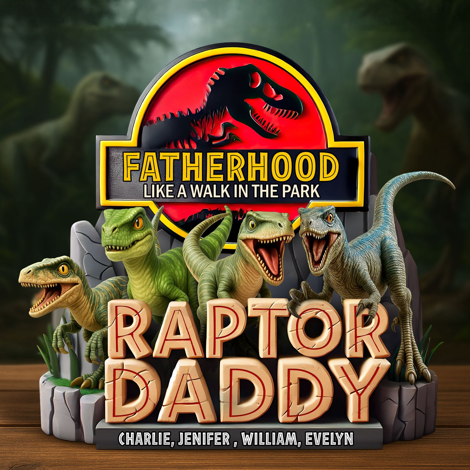 Dino Dad Acrylic Plaque - Personalized Gifts For Father 01HUTI250425 - Shaped Plaques - GoDuckee
