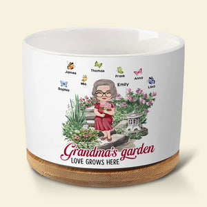 Grandma's Garden, Gift For Grandma, Personalized Plant Pot, Butterfly Grandkids Plant Pot - Plant Pot - GoDuckee