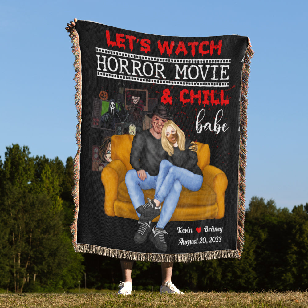 Let's Watch Movie & Chill Babe-Personalized Woven Blanket- Gift For Him/ Gift For Her- Halloween Gift- Couple Blanket-02htdt150923pa - Blanket - GoDuckee