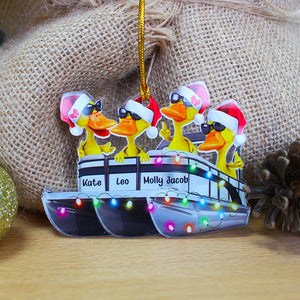 Christmas Pontoon Duck Personalized Pontoon Ornament Gift For Couple, Family, Friends - Ornament - GoDuckee