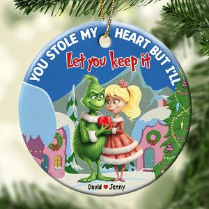 You Stole My Heart, Couple Gift, Personalized Ceramic Ornament, Green Couple Ornament, Christmas Gift 02NATI160923 - Ornament - GoDuckee