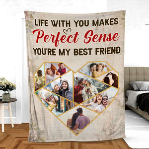 Life With You Makes Perfect Sense, Couple Gift, Personalized Blanket, Funny Couple Custom Photo Blanket - Blanket - GoDuckee